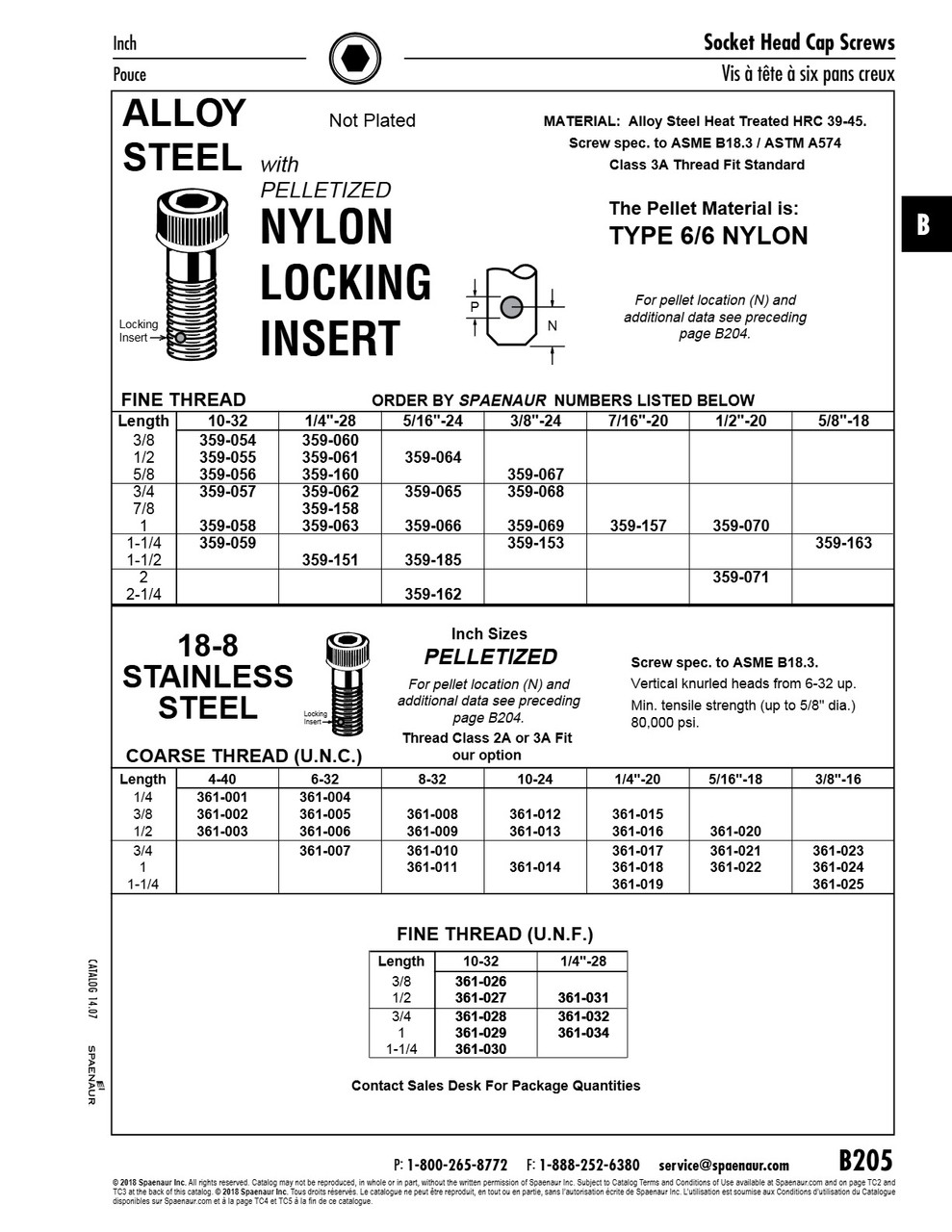 Hex Socket Head Cap Screw With Pelletized Nylon Locking Insert 1/4"-20 Unc X 3/4" Lgth 18-8 Stainless Steel Ansi B18.3-1986   361-017
