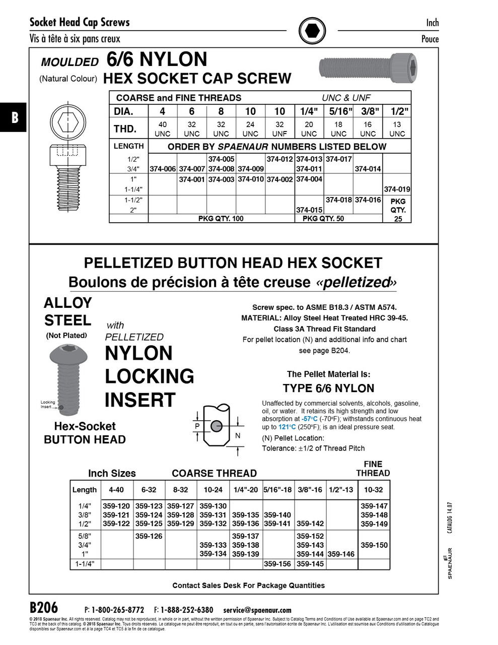 Hex Socket Cap Screw 1/4"-20 Unc X 3/4" Lgth Nylon 6/6 Natural   374-011