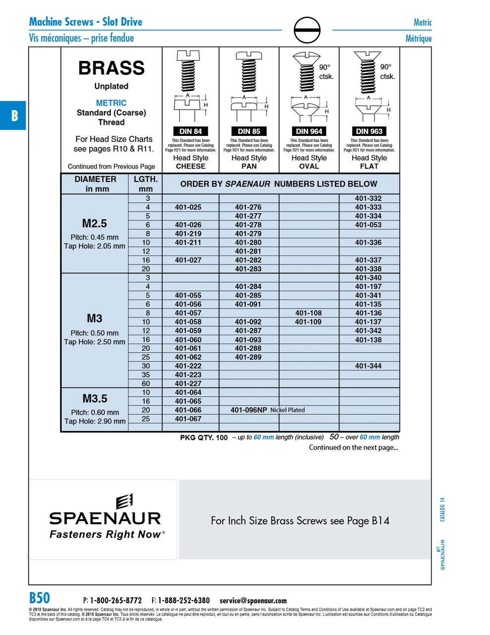 Machine Screw Pan Slot Headdin 85 M3 X 0.50 X 20Mm Brass   401-288