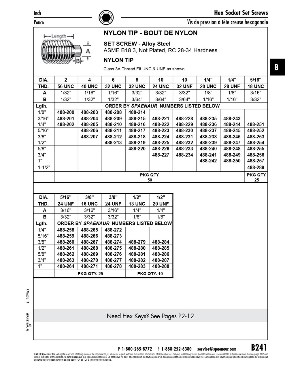 Hex Socket Set Screw With Nylon Tip #4-40 Unc X 1/4" Alloy Steel Not Plated   488-205