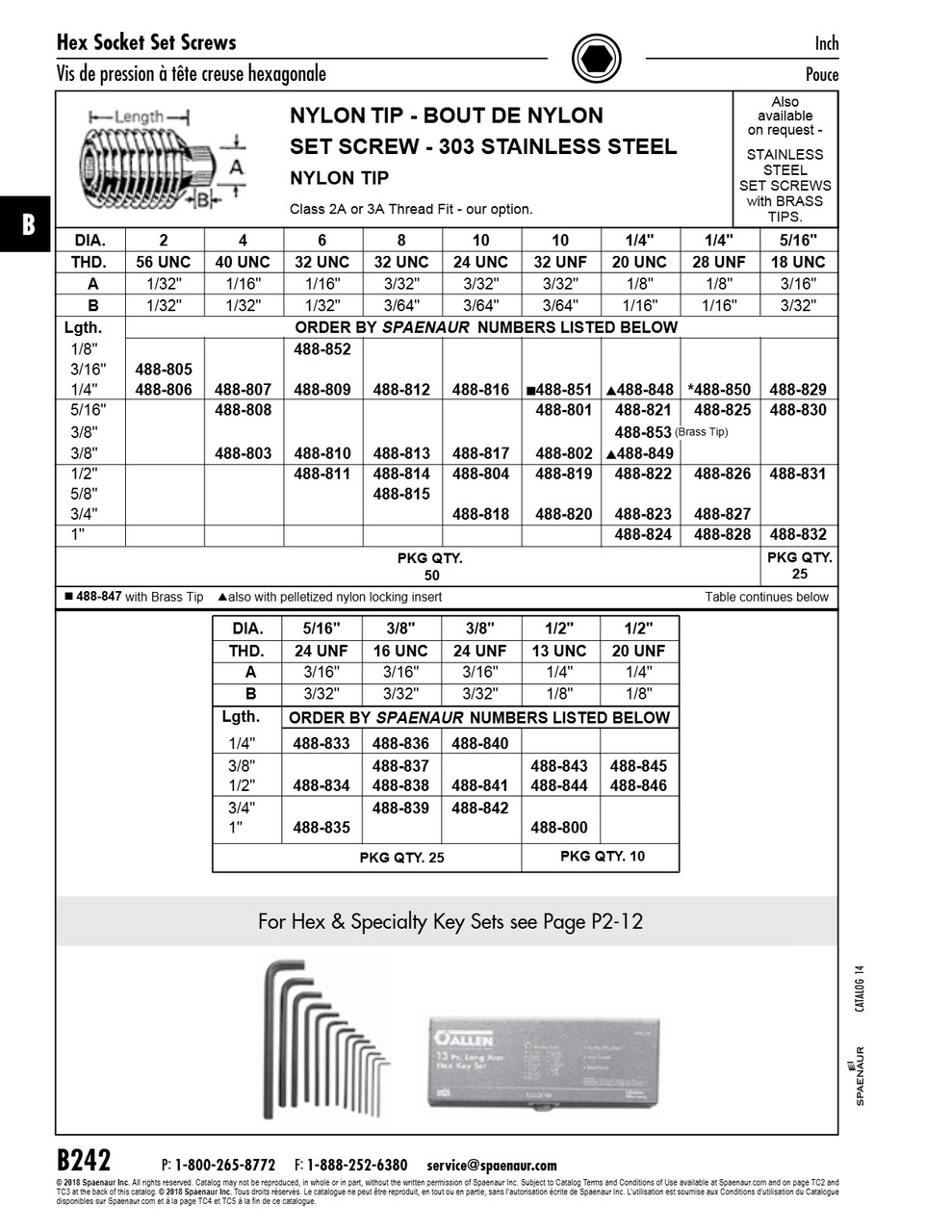Hex Socket Set Screw W/ Nylon Tip #8-32 Unc X 5/8" Lg 303 Stainless Steel   488-815