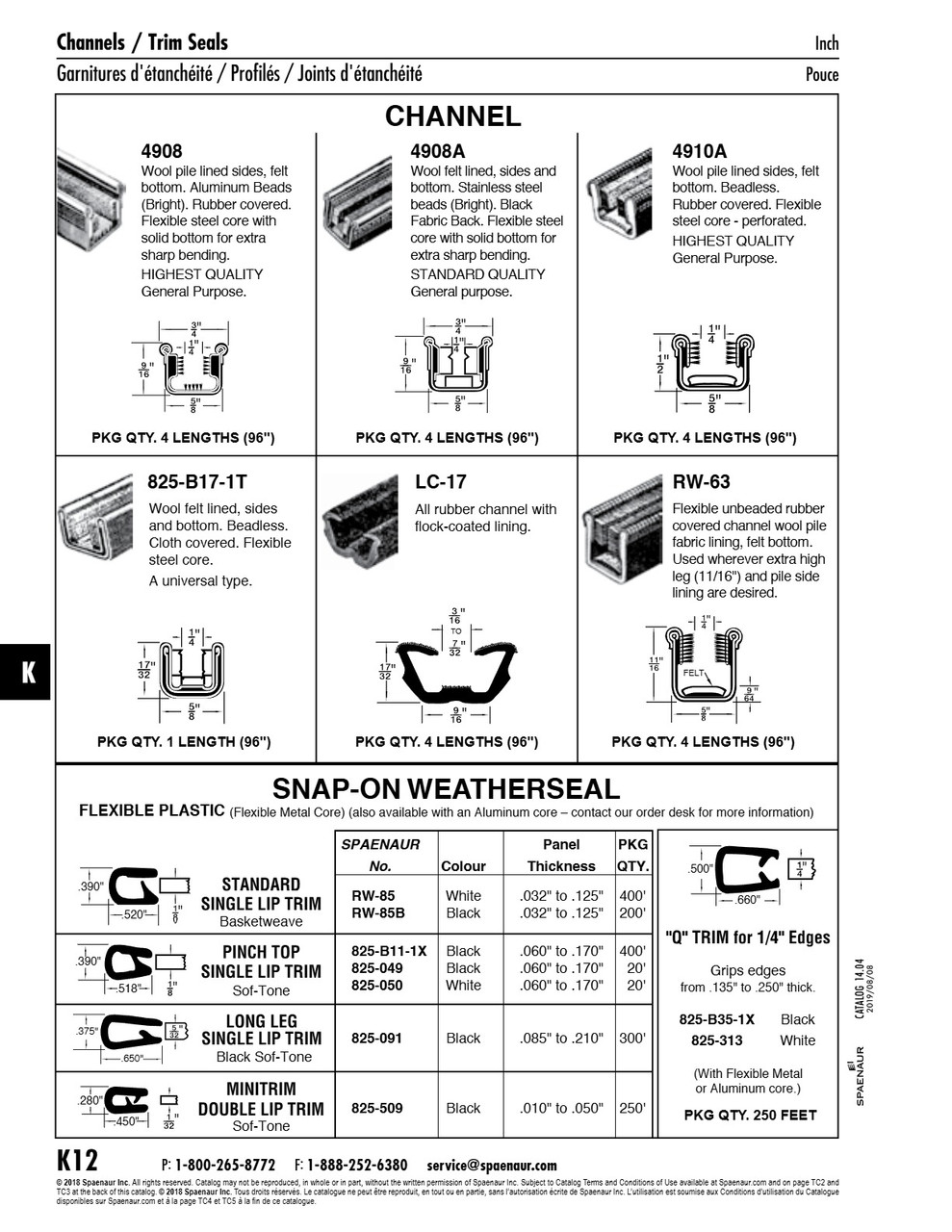 Flexible Window Channel Bright Alum Beaded Black Mohair Lined 9/16" O/A Ht X 5/8" Base X 96" Long Aluminum/Rubber   4908