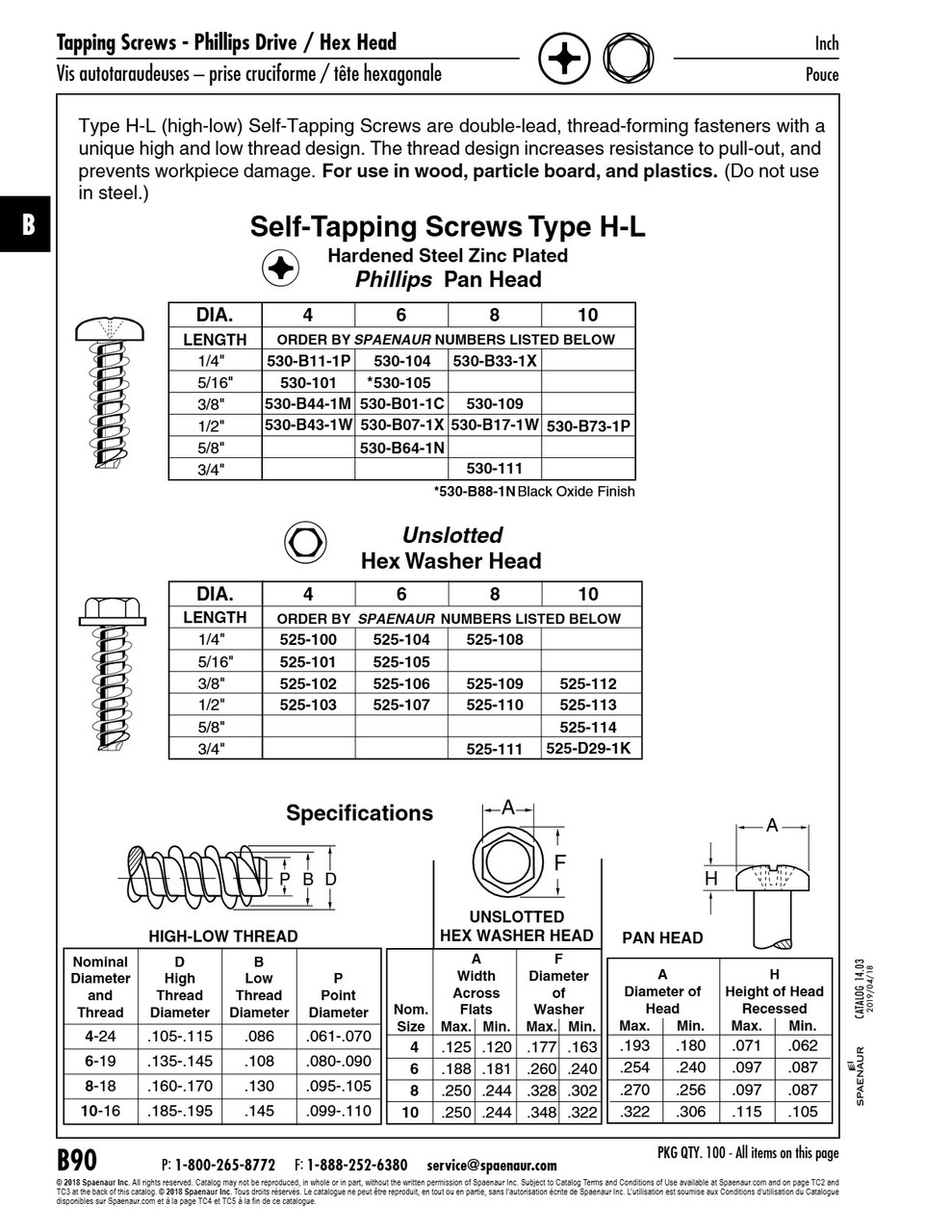 Hi-Lo Tapping Screwphillips Pan Hd #6 X 5/8" Long Hardened Low Carbon Steel Zinc Plated   530-B64-1N