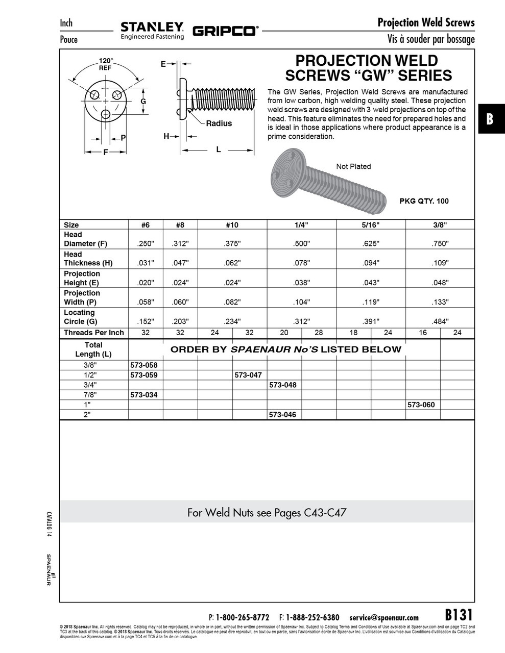 Projection Weld Screw Three Projections Top Of Head 1/4"-20 Unc X 3/4" Steel Plain Finish   573-048
