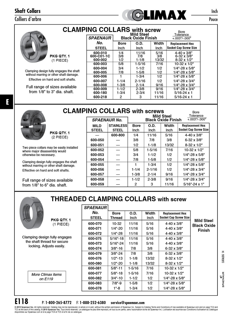 Two Piece Clamping Collar 1 1/4" Bore Size Steel Black Oxide   600-056