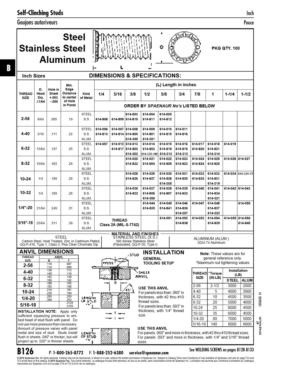 Self-Clinching Stud #4 - 40 Unc X 5/16" Length 300 Stainless Steel Passivated   614-814