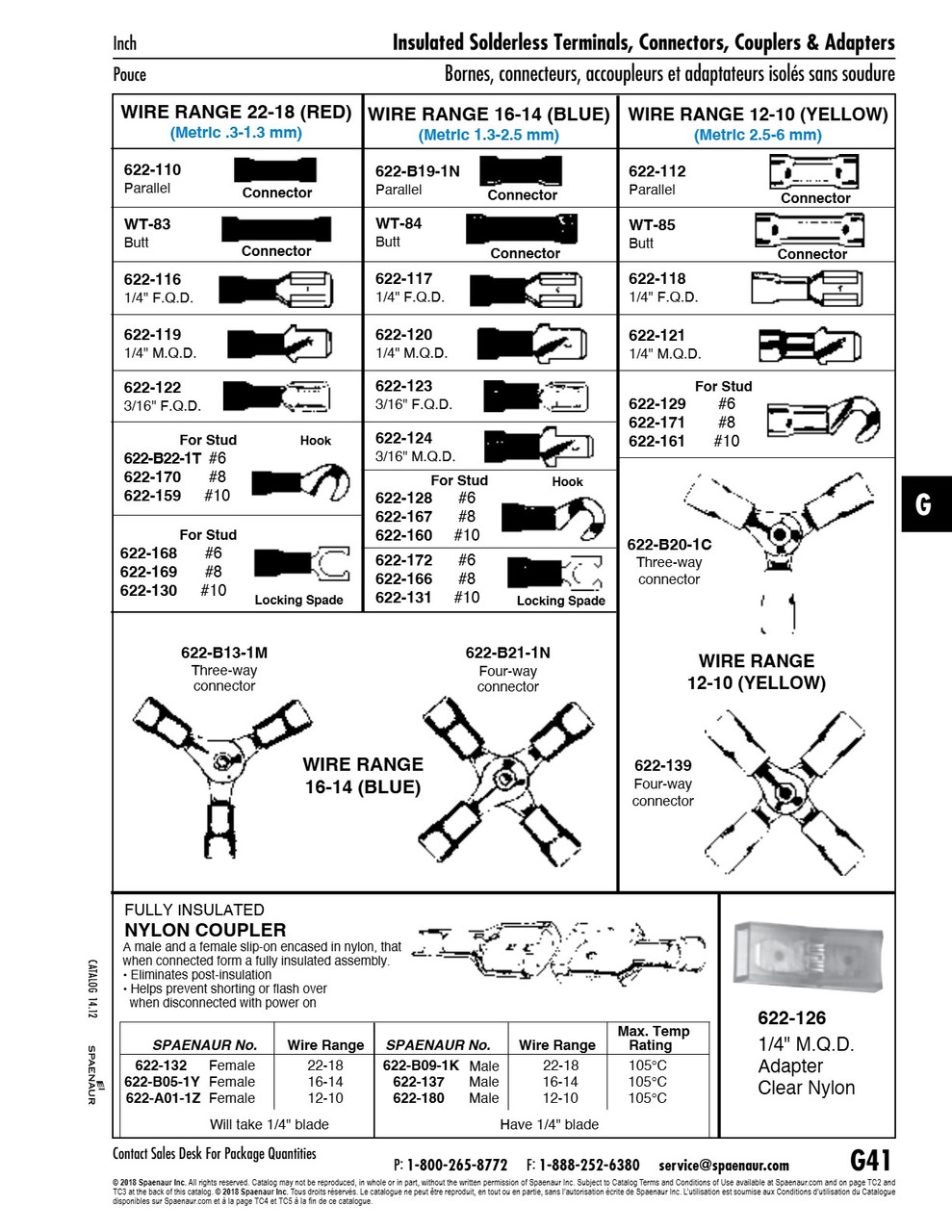 Copper Locking Spade Solderless Insulated For #8-#10 Stud 16-14 Ga. Wire Electrolytic Copper Blue Plastic Insulation Bright Tin Plate   622-131