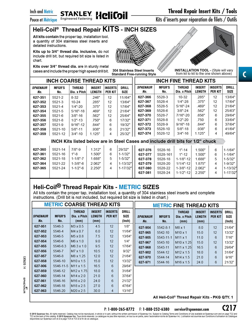 Heli-Coil Repair Kit 5/16"-18 Coarse Thread   627-354