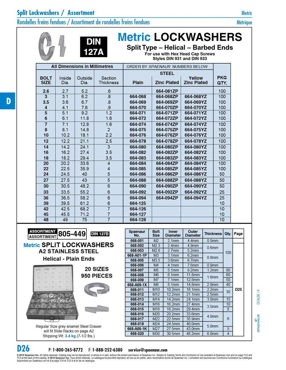 Split Lockwasher Din 127A M16 Spring Steel Yellow Zinc Plated Din 127A/St-Yz M16   664-082YZ