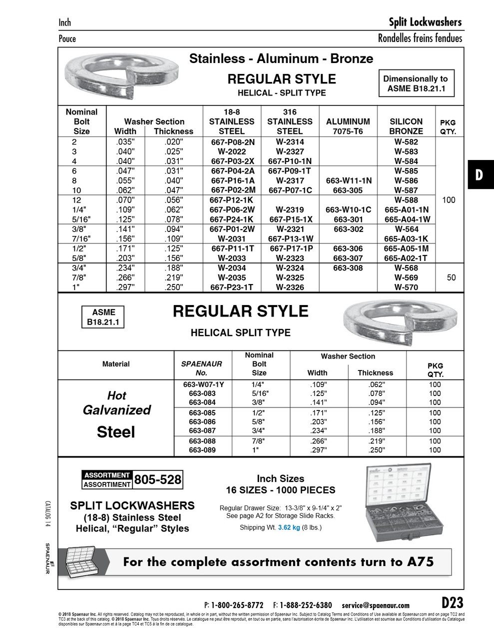Helical Split Lockwasher Regular Bolt Size 1/4"(.109"Wide X .062"Th) 18-8 Stainless Steel Ansi B18.21.1   667-P06-2W