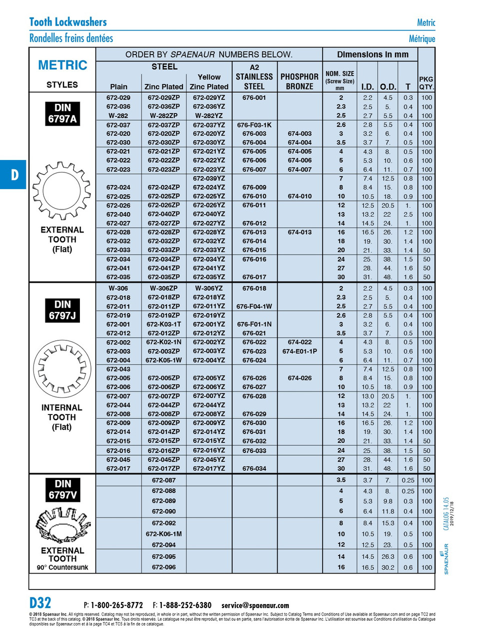 External Tooth (Flat) Lockwasher Din 6797A M6 (6.4Mm Id X 11Mm Od X 0.7Mm Th) A2 Stainless Steel Din 6797A/A2 M6   676-007