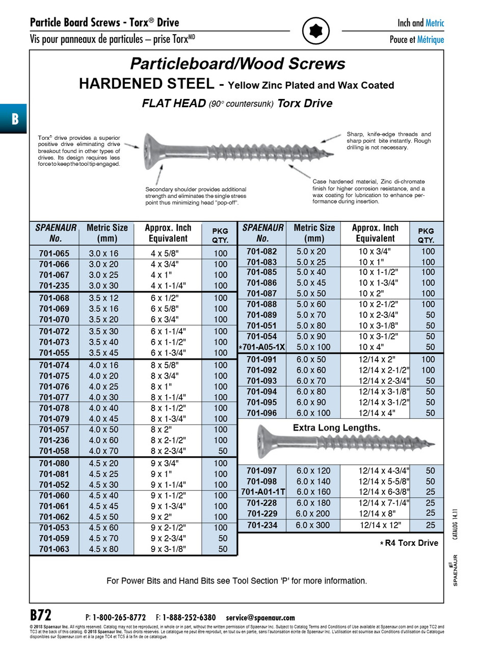 R2 Torx Flat Head Particleboard & Wood Screw #12 X 2" (6Mm X 50Mm) Hardened Steel Yellow Zinc   701-091
