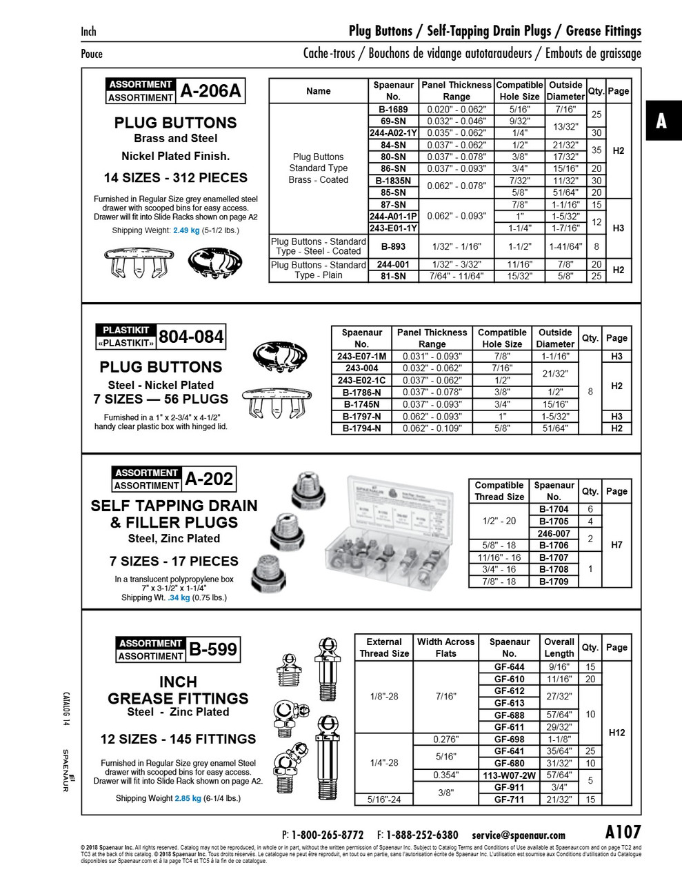 Plastikit Of Plug Buttons 7 Sizes 56 Pcs Steel Nickel Pltd   804-084