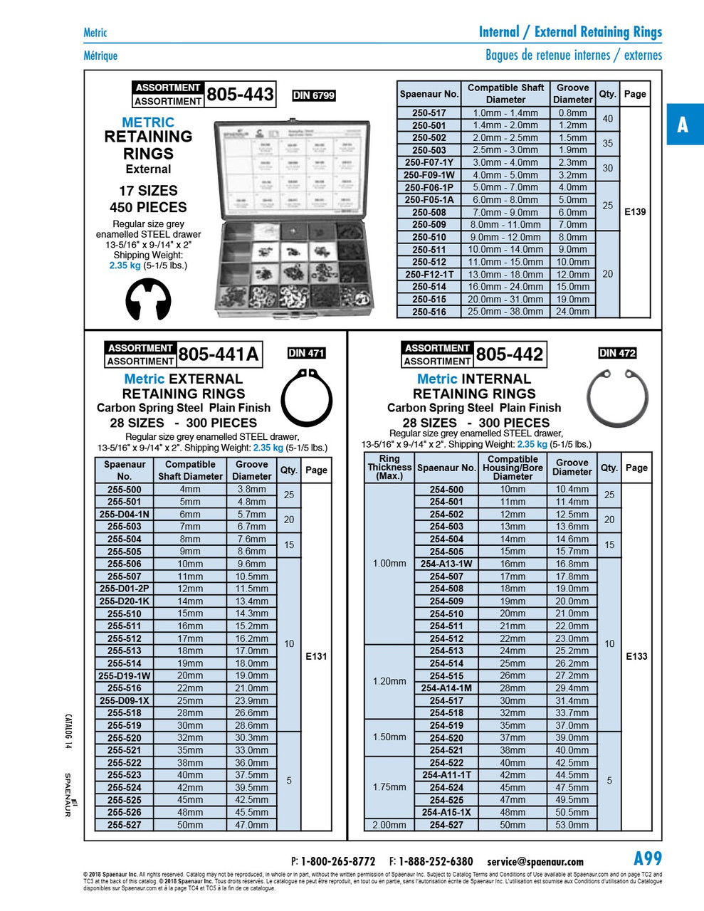 Metric Internal Retaining Ring Assortment (Din 472) In Metal Box   805-442