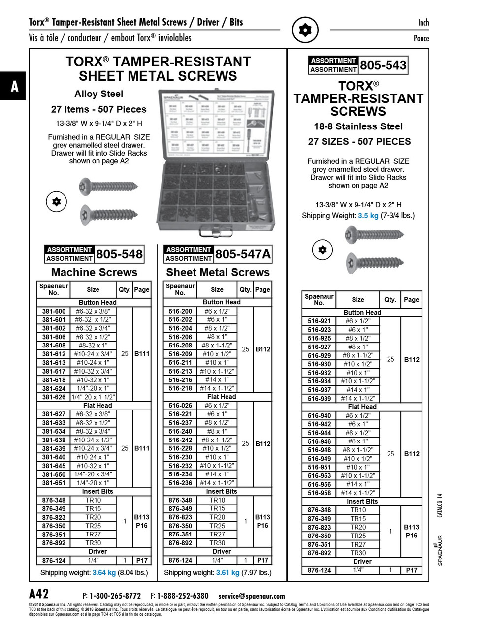 Assortment Of Torx Tamper Resistant Sheet Metal Screws With Screwdriver & Bits In Metal Box   805-547A