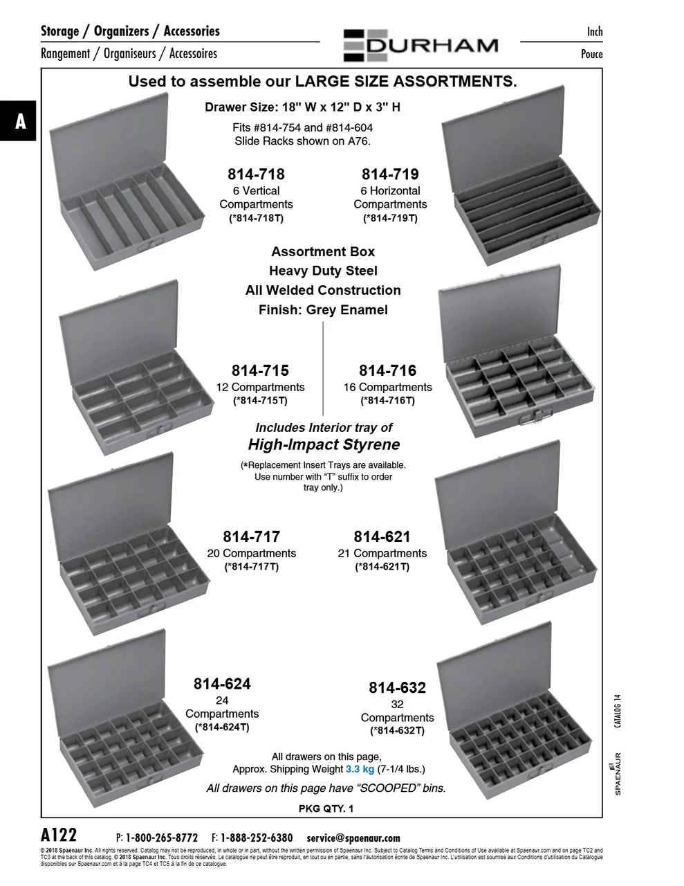 12 Compartment Storage Drawer 18" L X 12" D X 3" H Steel Gray Baked Enamel   814-715