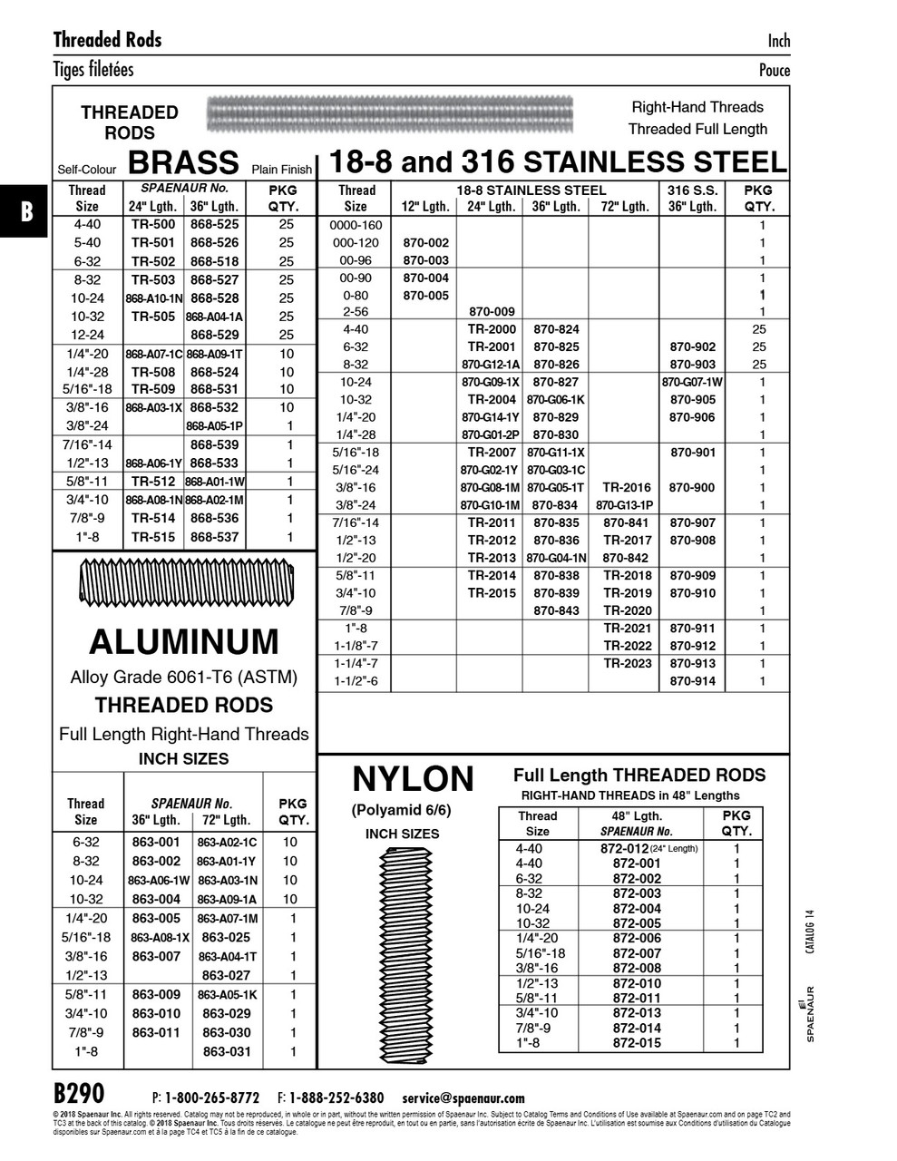 Fully Threaded Rod 3/8"-24 Unf X 24" Lgth 18-8 Stainless Steel Plain   870-G10-1M