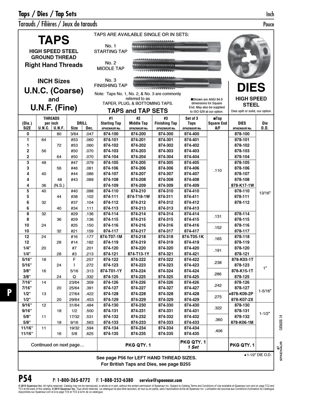 Starting (Taper) Tap 1/2"-20 Unf High Speed Steel   874-129