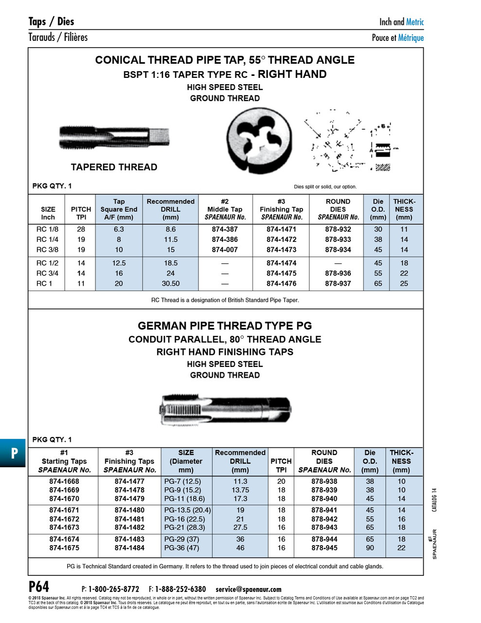 Middle (Plug) Tap Rc 1/8-28 High Speed Steel   874-387