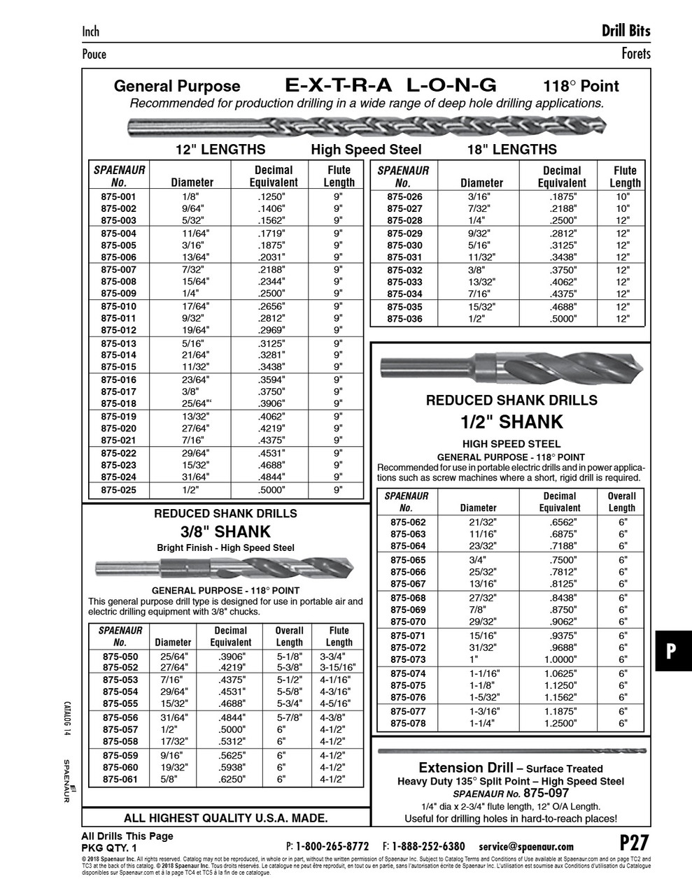 Silver & Deming Drill 1-3/16" Dia (1/2" Shank Dia) High Speed Steel   875-077