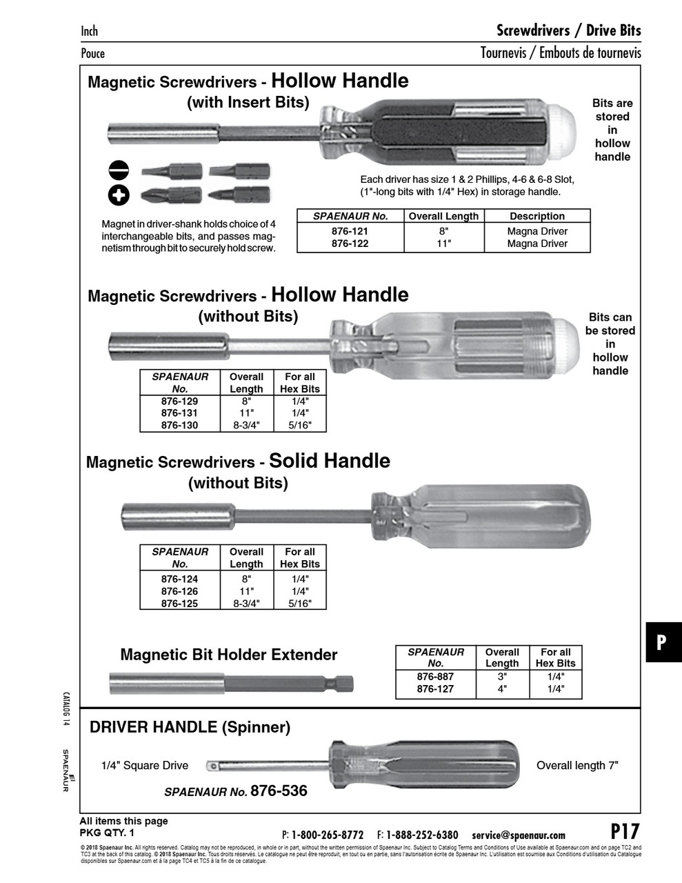 Magnetic Screwdriver Without Bits Solid Handle 11 (For 1/4" Bits)   876-126