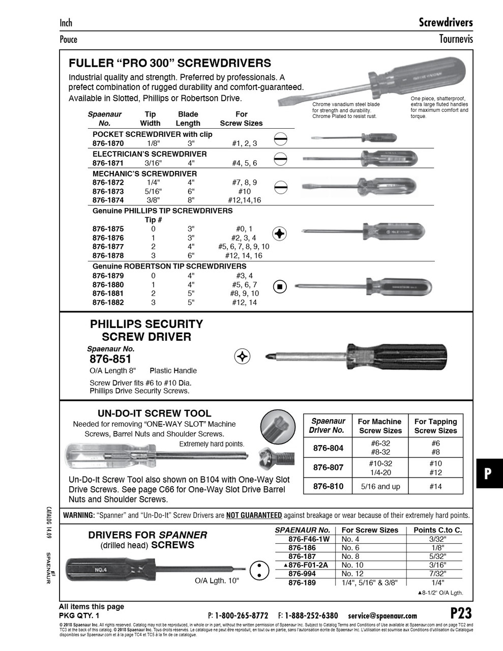 Spanner Hand Screwdriver #6 X 7 1/2" O/A Lgth. Plastic/Steel   876-186