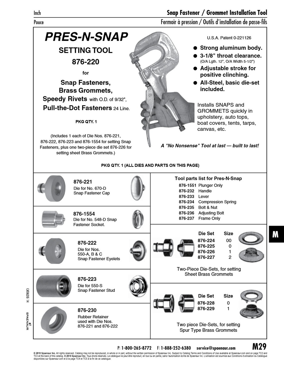 Die Set For #1 Spur Grommets 3/8" I.D.   876-229