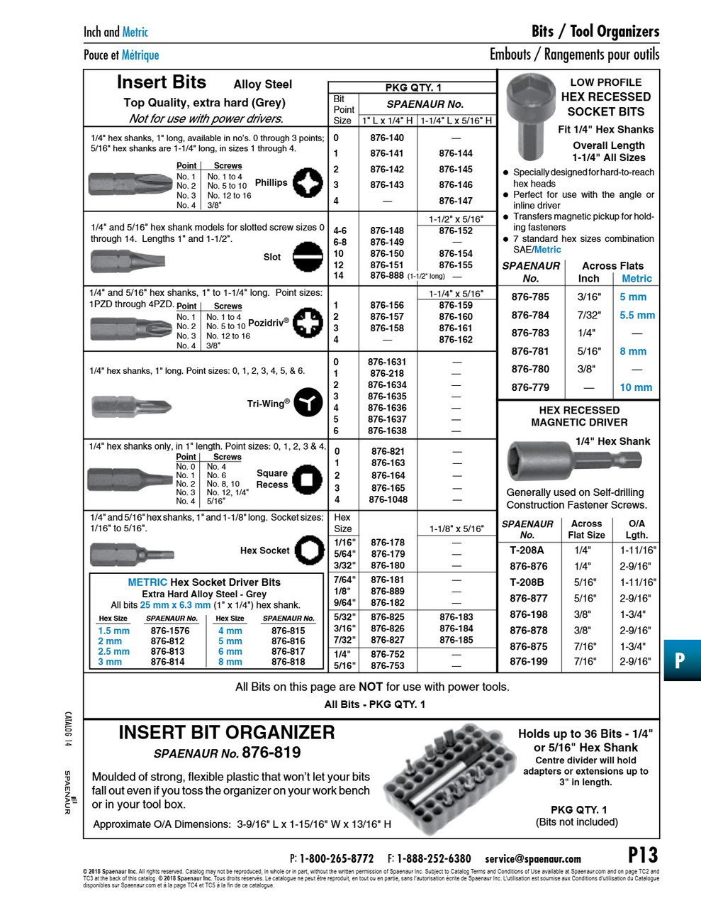 Hex Recessed Socket Bits 3/16" A/F Alloy Steel   876-785