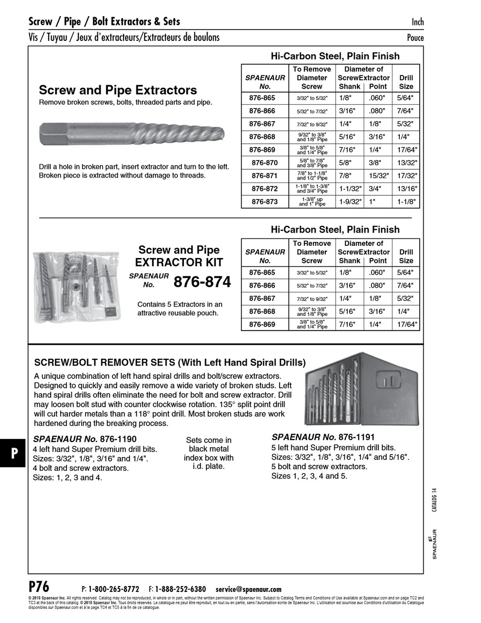 Screw And Pipe Extractor For 7/32" To 9/32" Dia Screw Hi-Carbon Steel   876-867