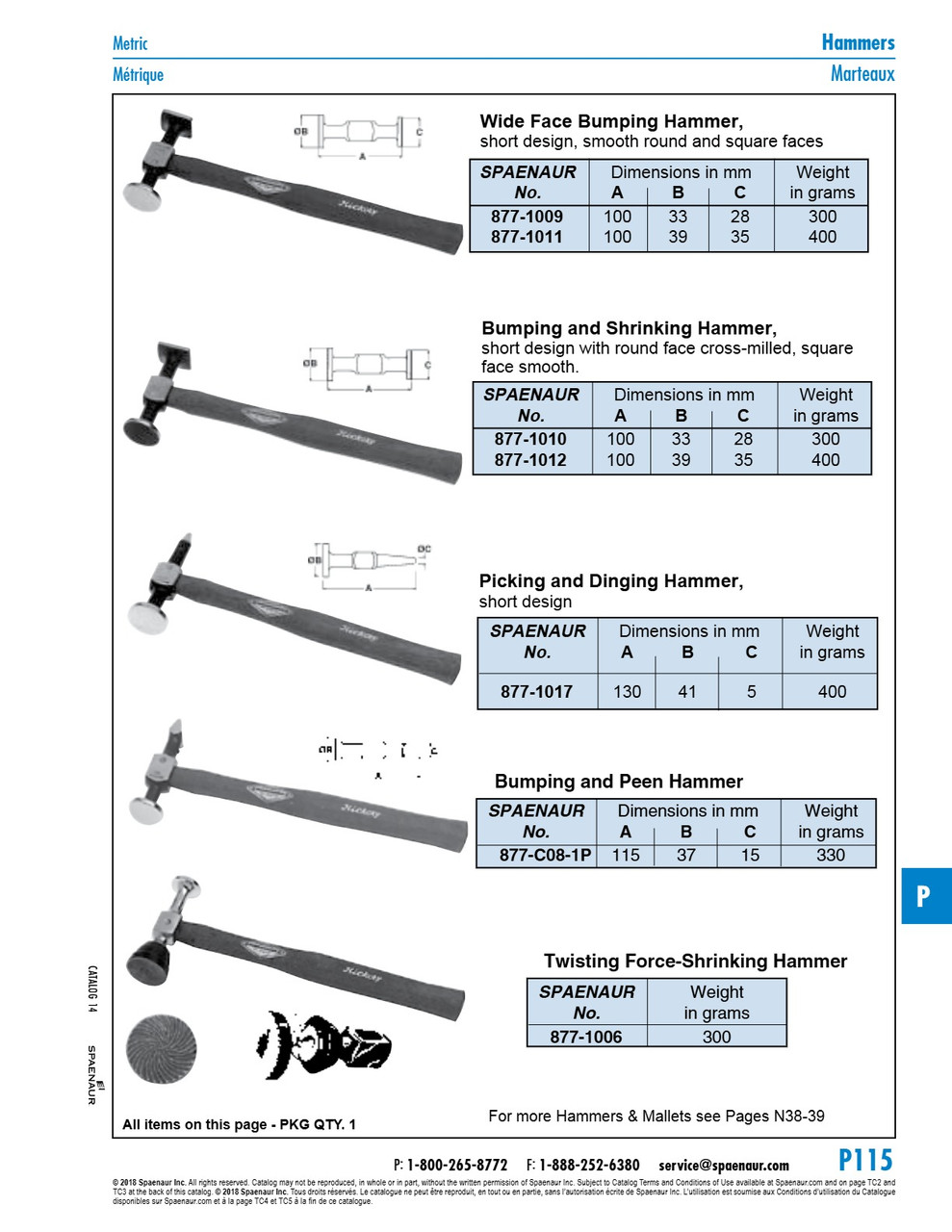 Bumping Hammer Short Pattern Smooth Round & Square Faces 33 X 28Mm Dias. Steel Polished Heads   877-1009