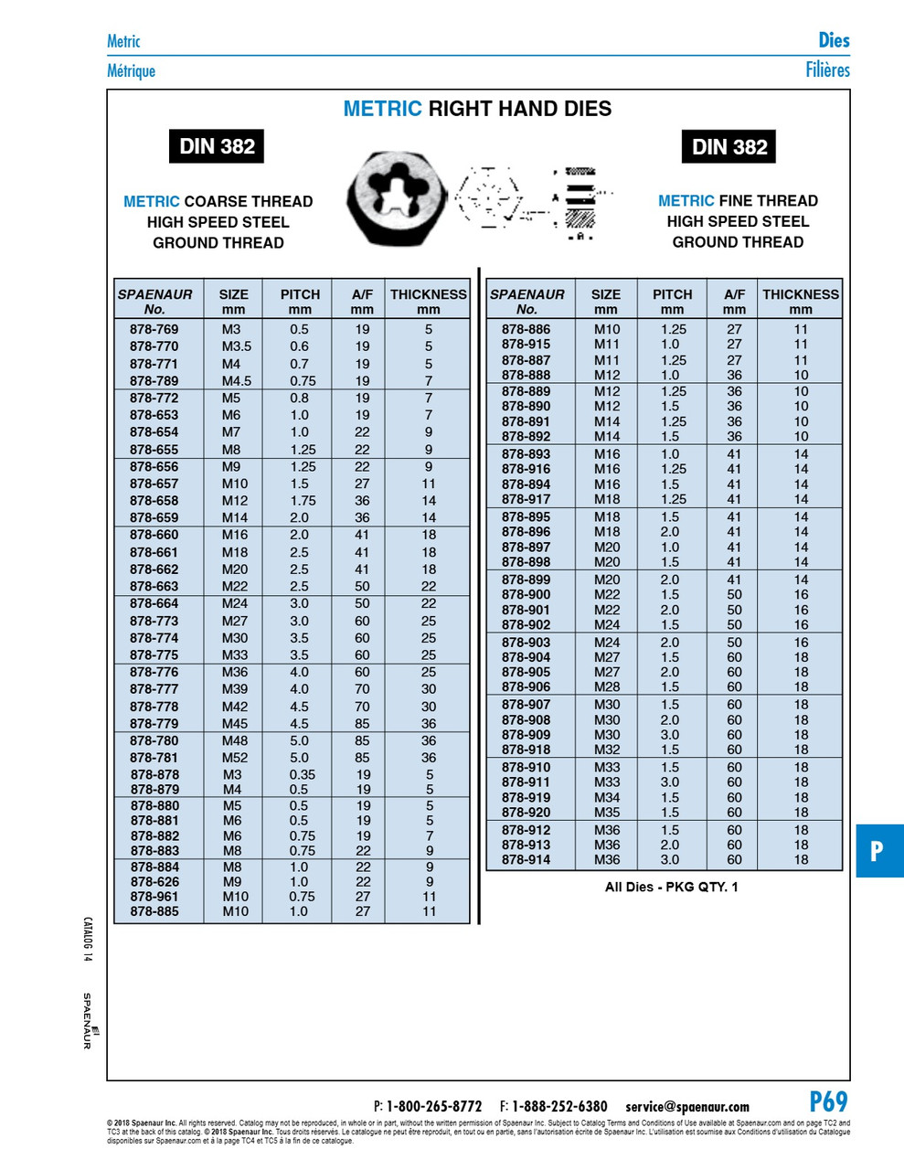 Hexagon Die Fine Pitch M32 X 1.5 High Speed Steel Ground Thread Din 382/Hss/Fine M32X1.5   878-918