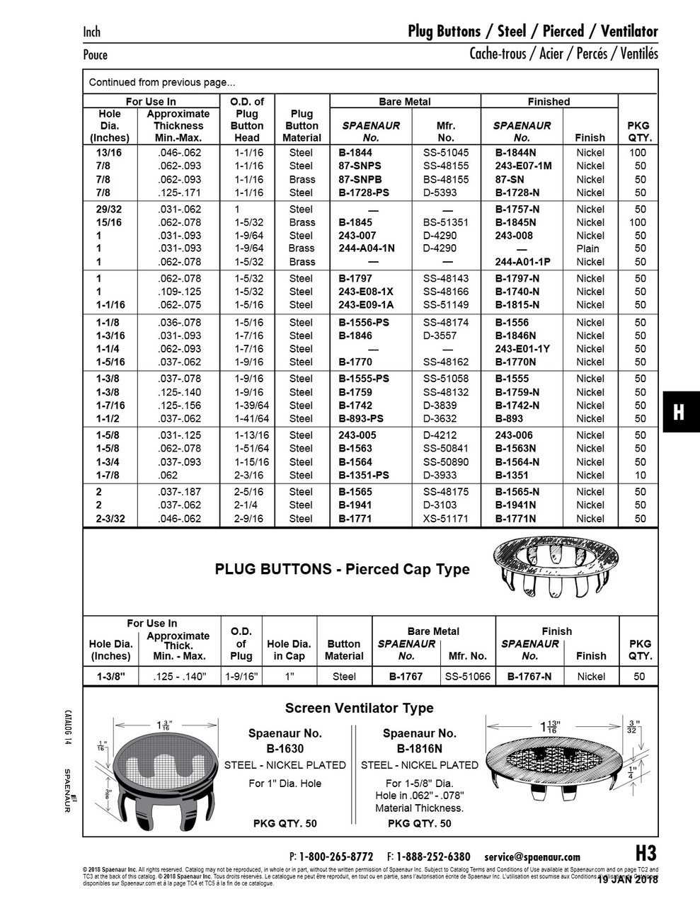 Pronged Plug Button For 7/8" Hole X .062/.093" Panel Brass Plain   87-SNPB