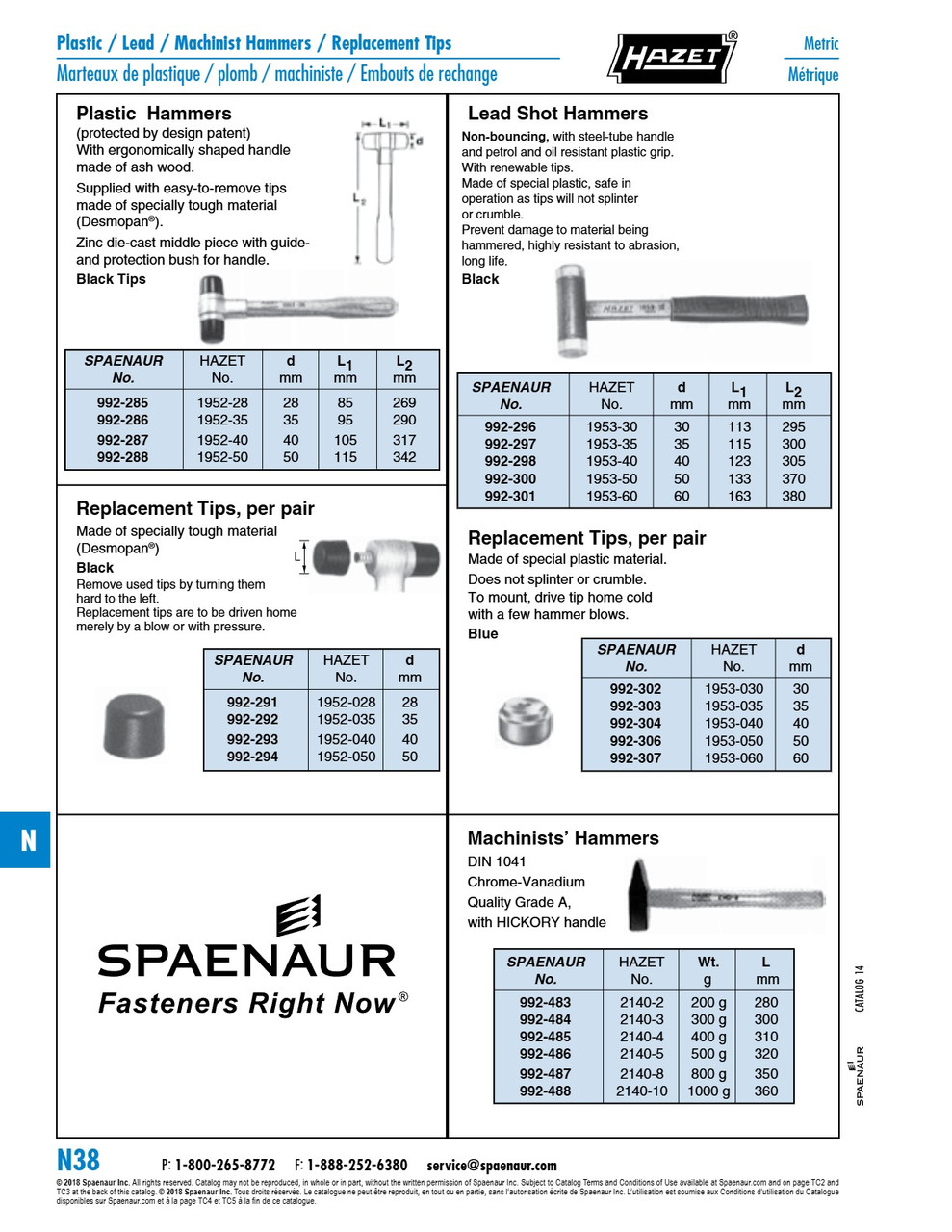 Spare Tips (Pair) For Hammer #1952-40 40 Mm Dia Tips Desmopan Plastic Black   992-293