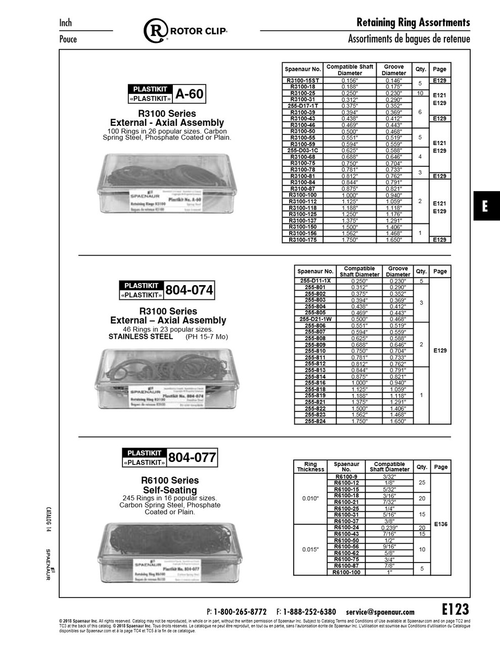 Plastikit Of External Retaining Rings R3100 Series 26 Inch Sizes 100 Pcs Carbon Spring Steel   A-60