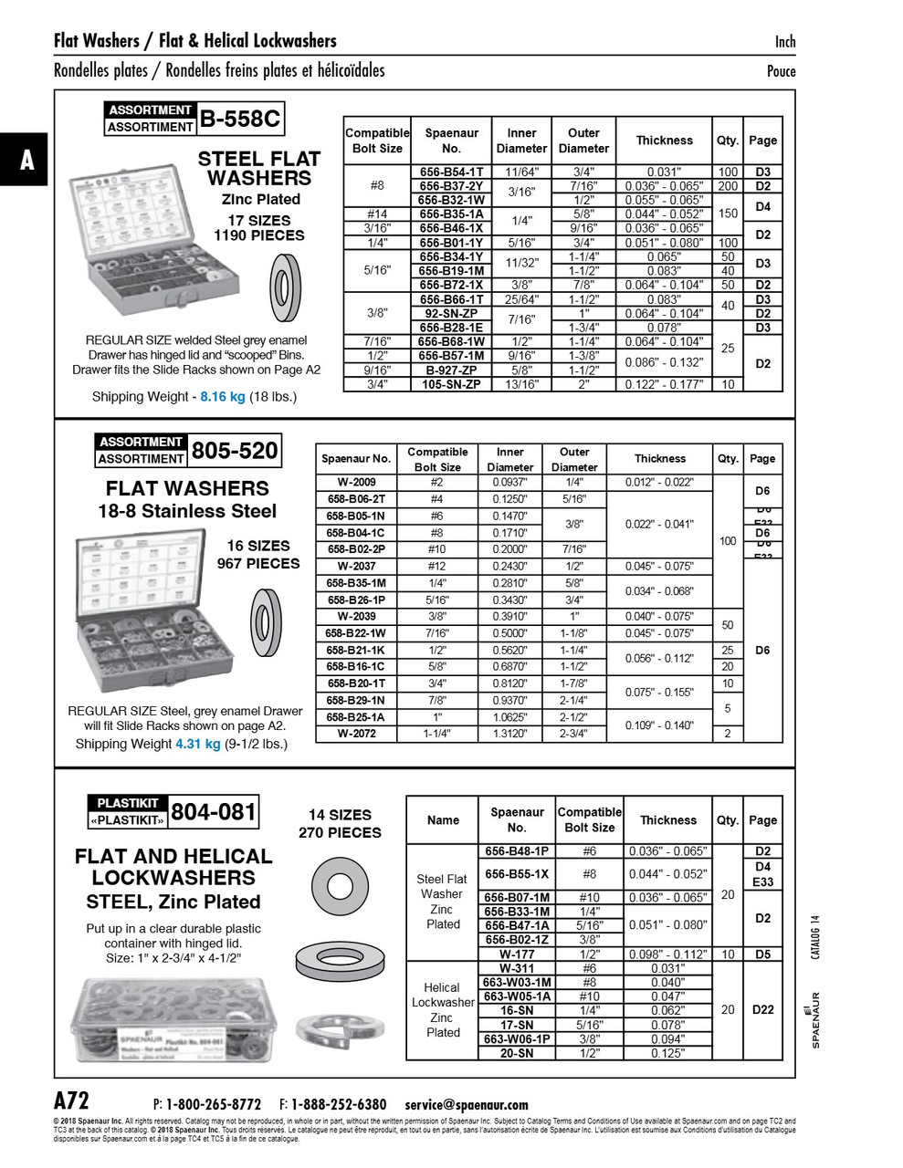 Assortment Of Steel Flat Washers Zinc Plated 1190 Pieces In Steel Grey Enamel Drawer   B-558C