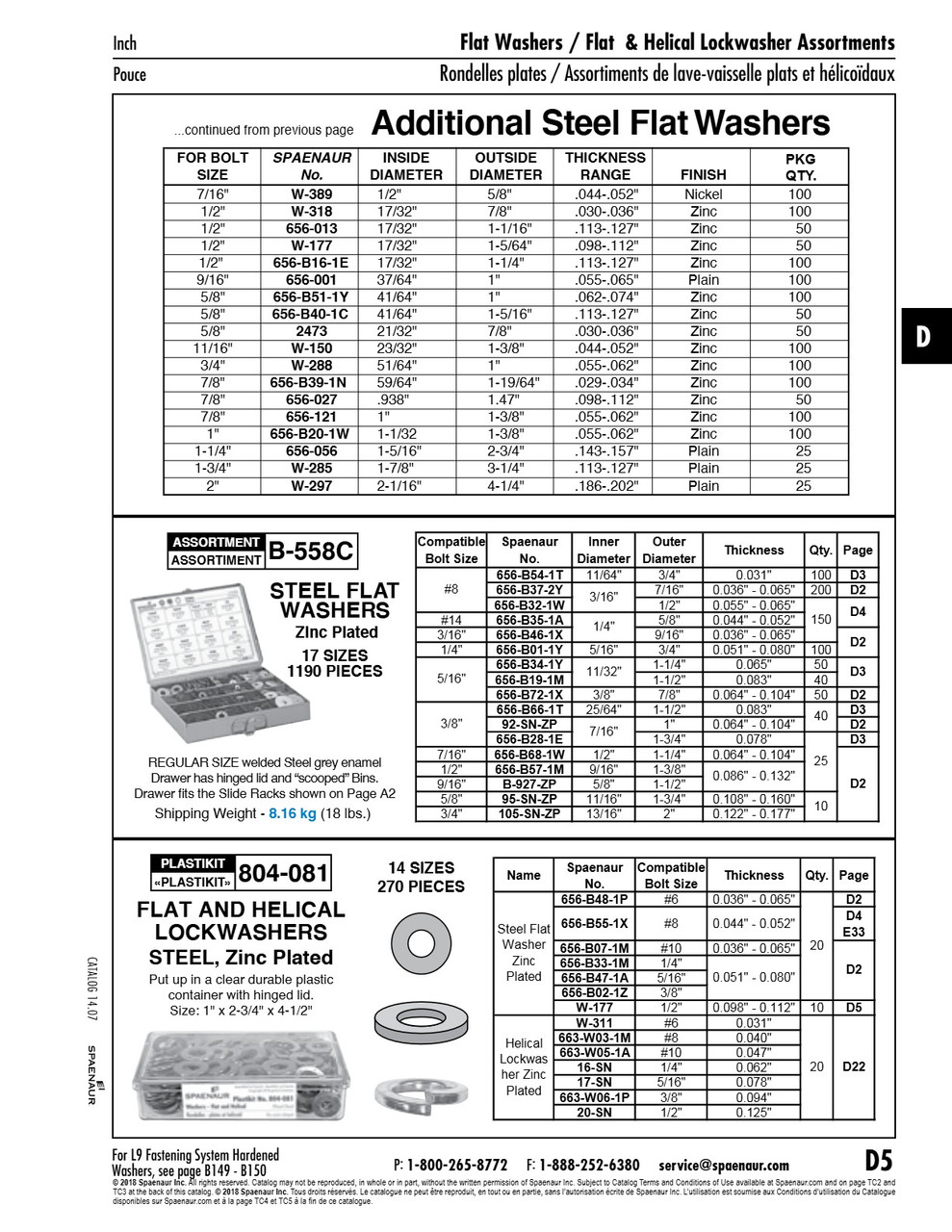 Assortment Of Steel Flat Washers Zinc Plated 1190 Pieces In Steel Grey Enamel Drawer   B-558C