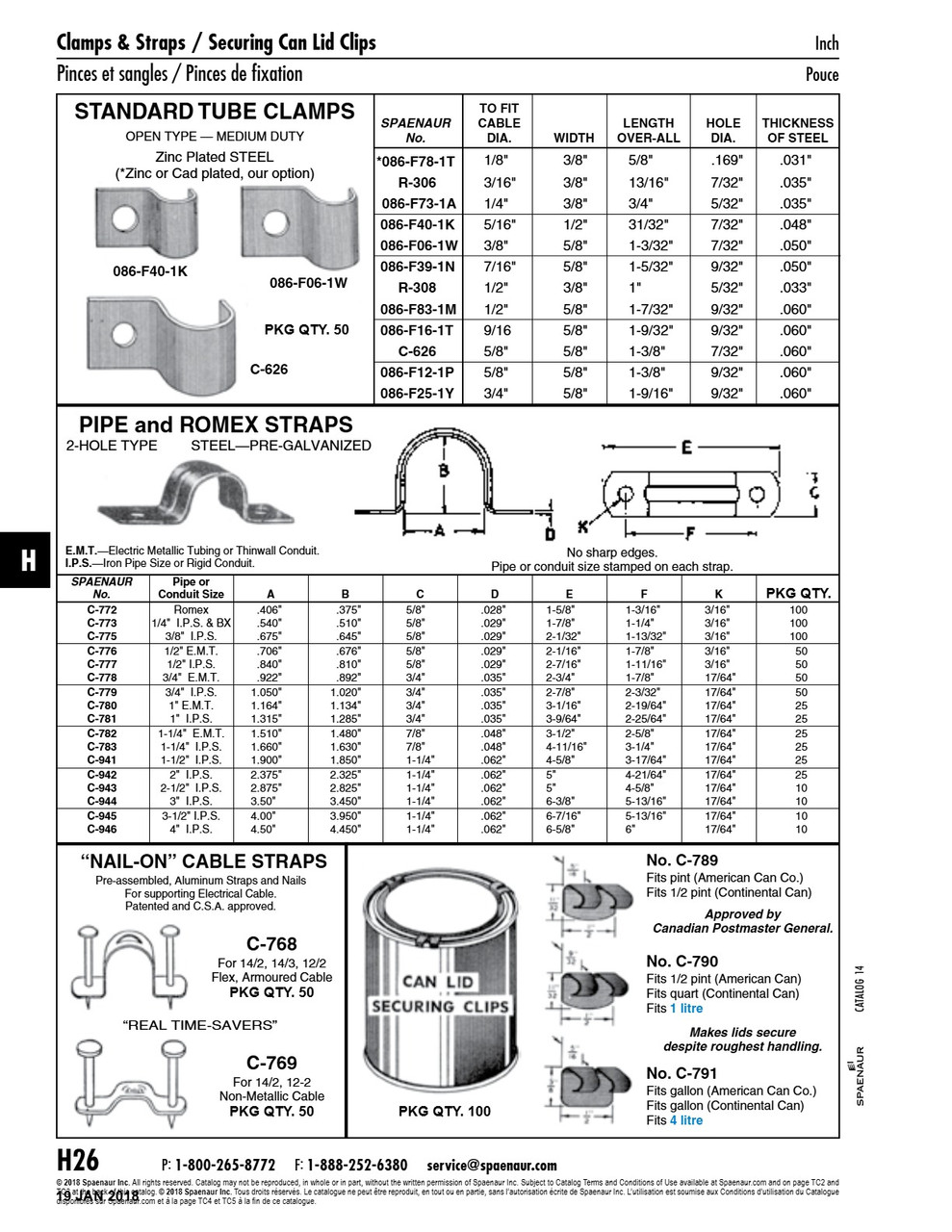 "Half" Clip 5/8" Clamp Dia. 7/32" Hole Dia .750" C To C Steel Zinc Chromate   C-626