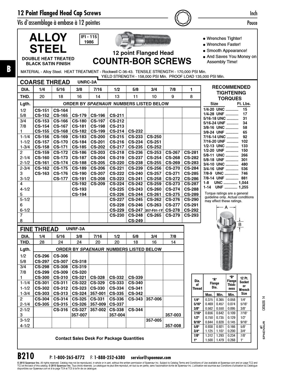 12 Point Flanged Countr-Bor Screw 1/2"-13 Unc-3A X 1 3/4" Lg Medium Carbon Alloy Steel Quenched & Tempered Not Plated Ifi 115-1986   CS-217