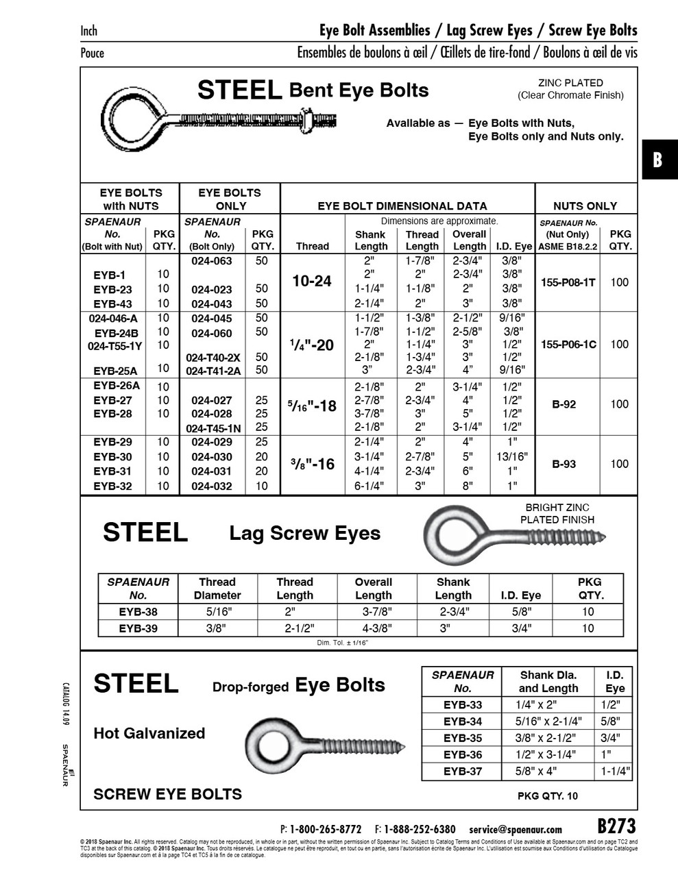 Bent Eye Bolt With Hex Nut 10/Pk 5/16"-18 X 5" O/A Lgth1/2" Eye Id Steel Zinc Clear Plated (#024-028 & #B-92)   EYB-28