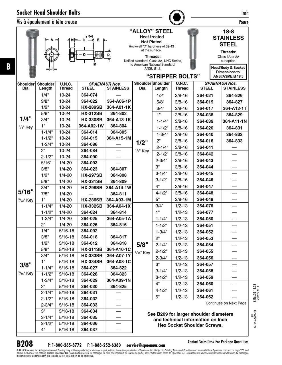 Hex Socket Shoulder Screw 5/16" X 5/8" (1/4"-20 Unc Thread) Alloy Steel Quench & Temp Plain   HX-331SB