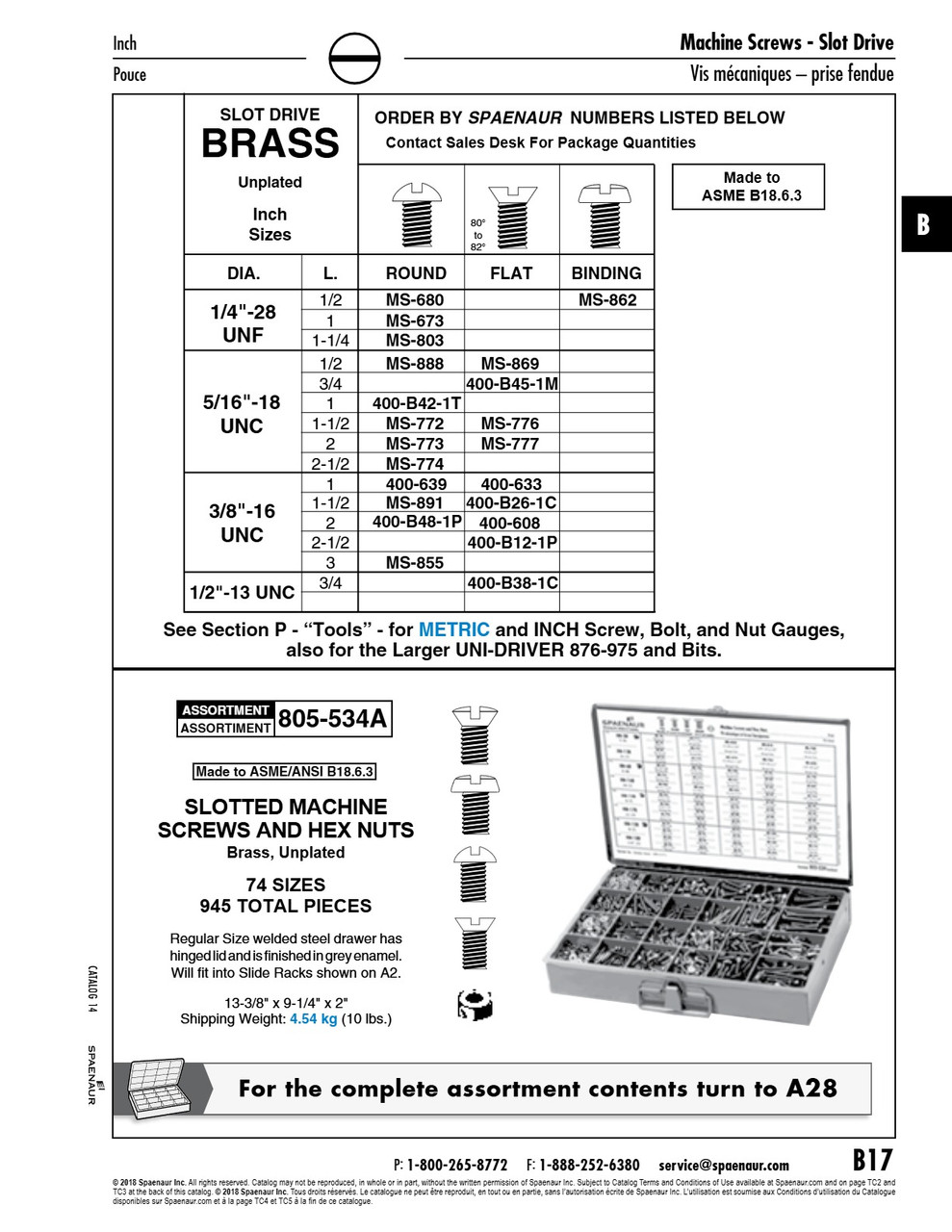 Machine Screw Round Slot Head 1/4"-28 Unf X 1 1/4" Lg Brass Plain Finish Ansi B18-6.3-1972   MS-803