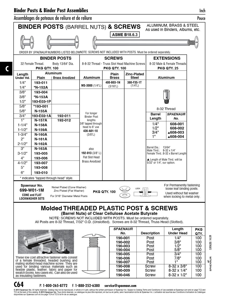 Binder Post Without Screws 1" Lgth (Tapped #8-32) Aluminum Plain   N-157A