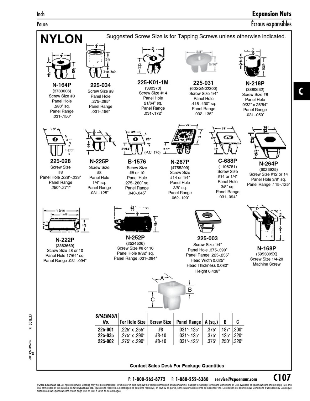 Nylon Expansion Nut With 5/8" Head Height (Chrysler 2524526) #8 Or 10 Tapping Screw 9/32" Square Hole Nylon Black   N-252P