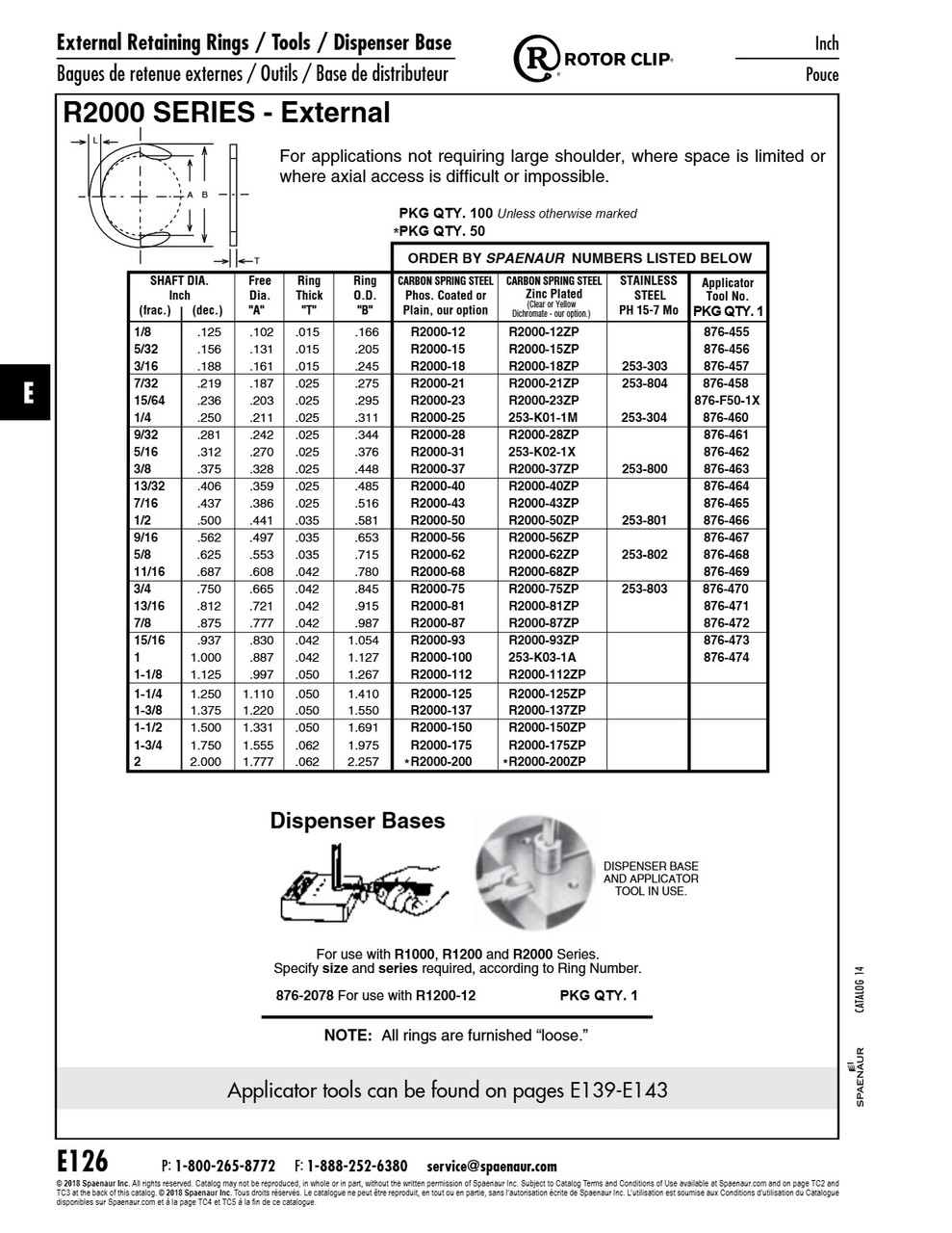 Retaining Ring External 5/8" Shaft X .553" Free Dia X .035"Th High Carbon Spring Steel Plain   R2000-62