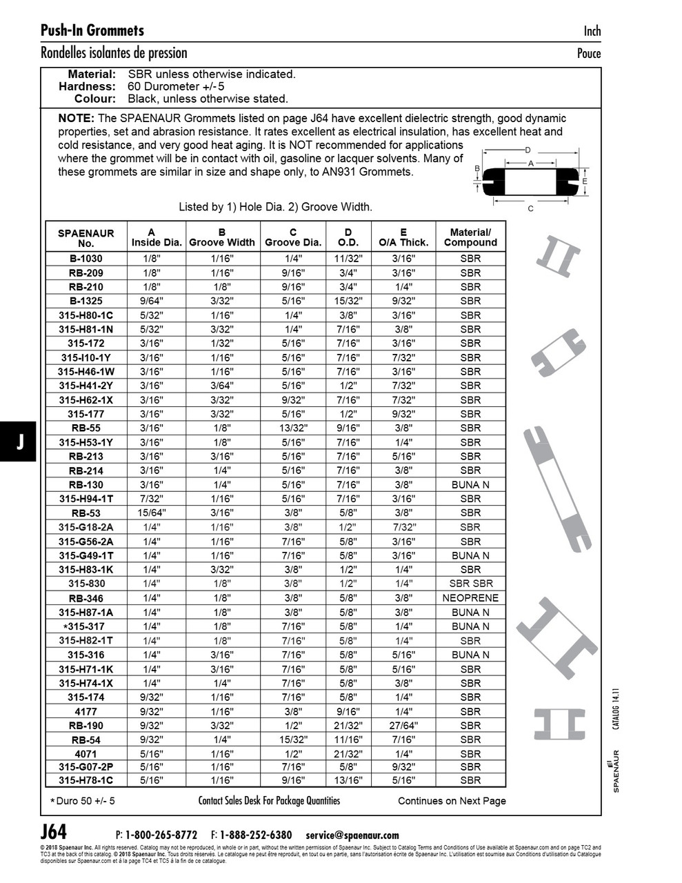 Rubber Grommet (Dimensionally Equiv To An931-C3-5) 7/16" Od X 3/16" Id X 3/8" Th 5/16" Grv Dia X 1/4" Grv Wdth Sbr Black 60-70 Duro   RB-214