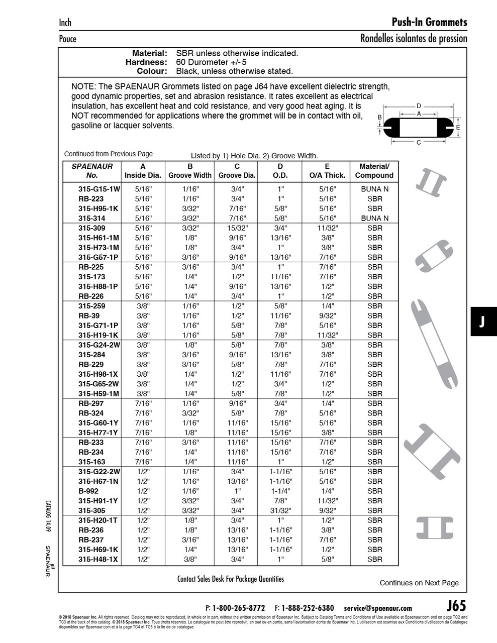 Rubber Grommet (Dimensionally Equiv To An931-B6-10) 7/8" Od X 3/8" Id X 7/16" Th 5/8" Grv Dia X 3/16" Sbr Black 55-65 Duro   RB-229