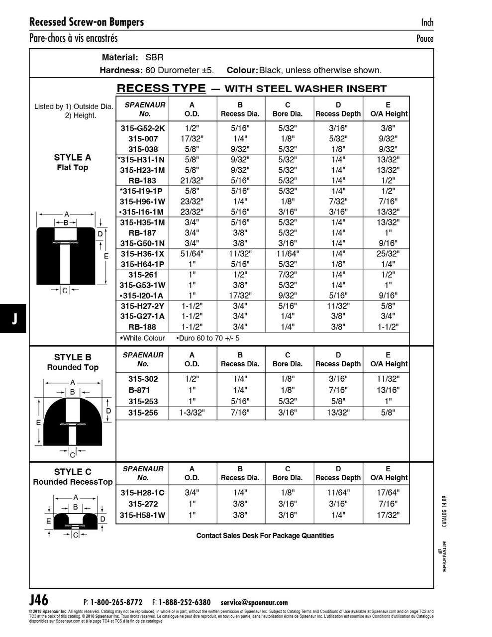 Rubber Bumper Recess Type With Steel Insert 1" Od X 1/4" Th Holes 5/16" Sbr White 65-70 Duro   RB-301
