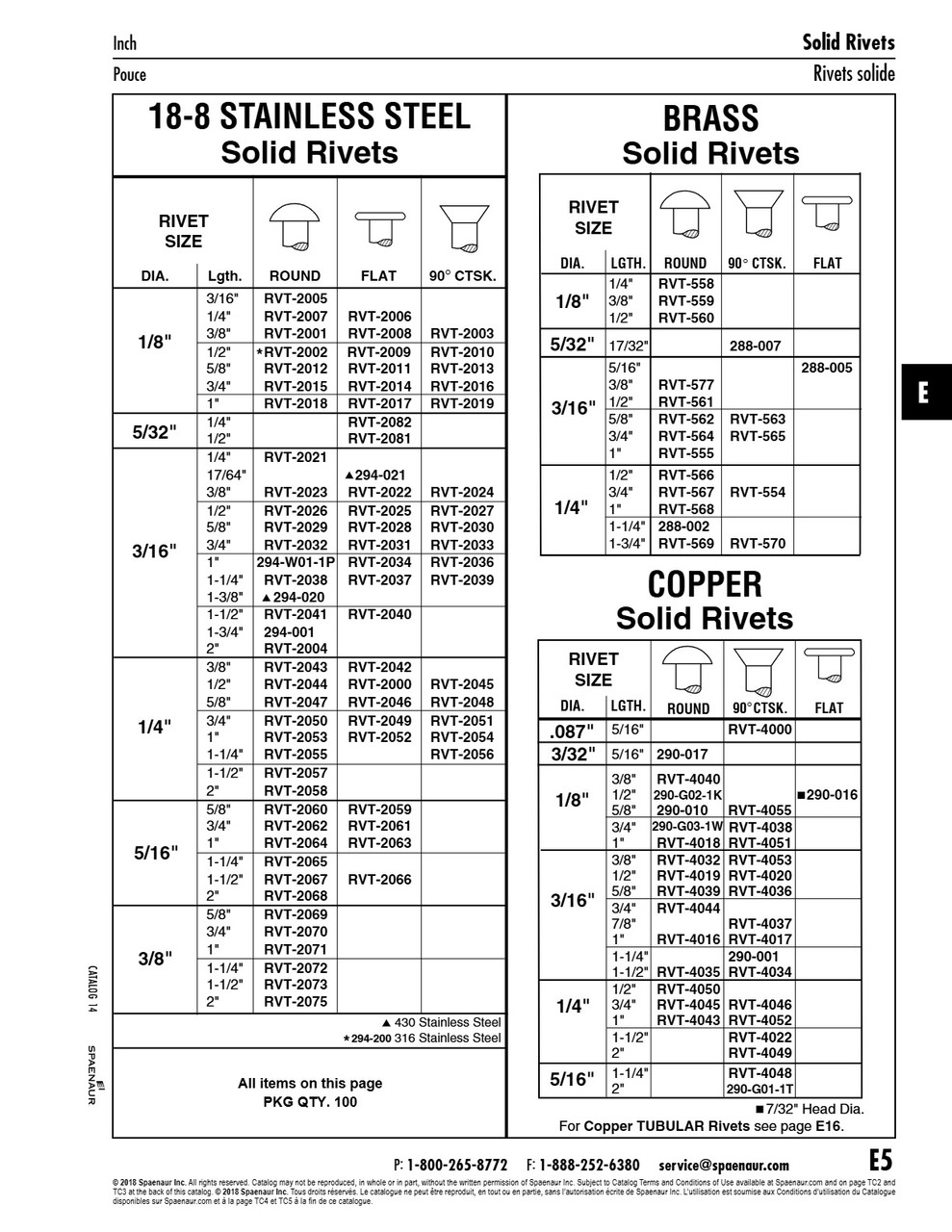 Solid Rivet Round Head 1/8" Dia X 1/4" Lgth 18-8 Stainless Steel Ansi B18.1.1-1972 (R1981)   RVT-2007