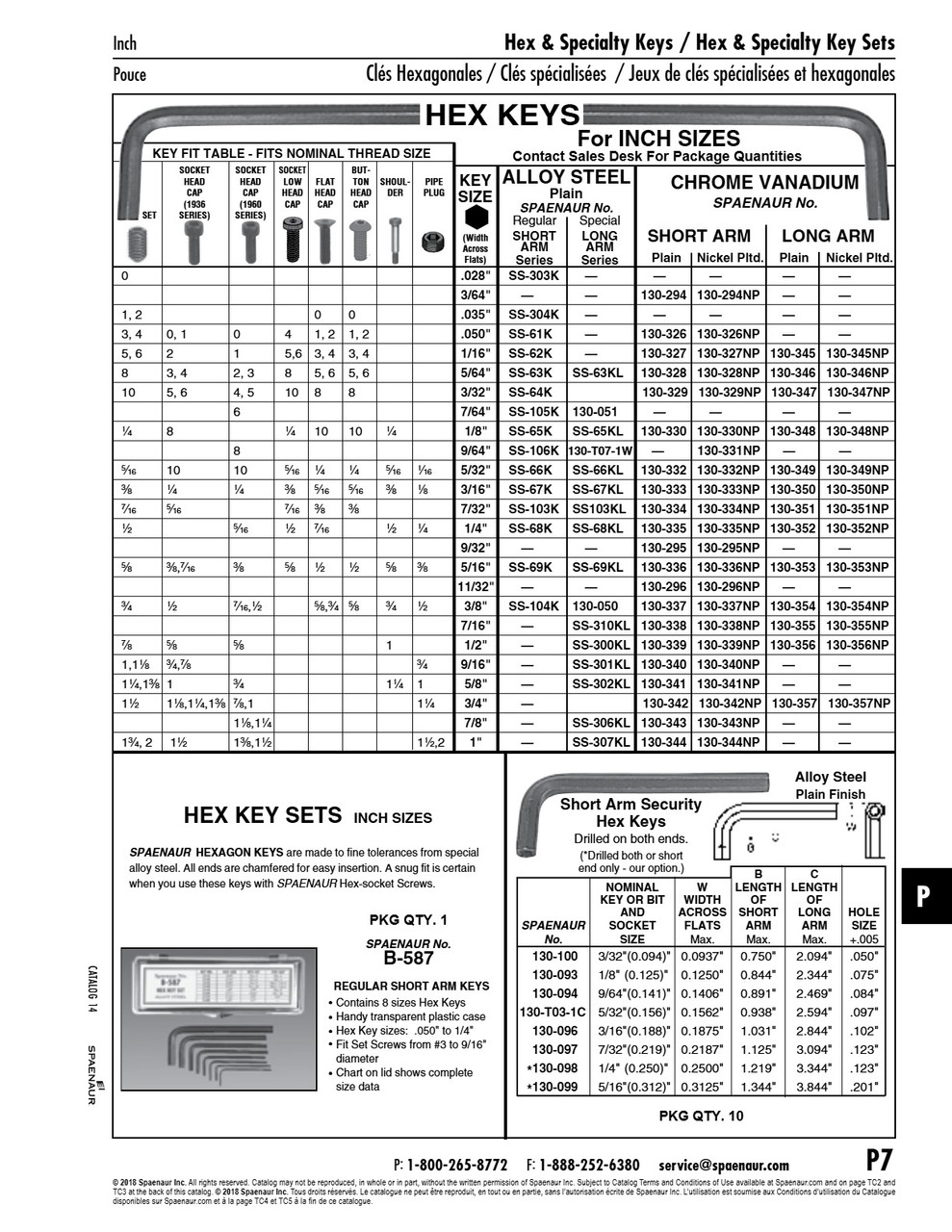 Hex Key Special Long Arm 7/16" Hex Width Alloy Steel Plain   SS-310KL