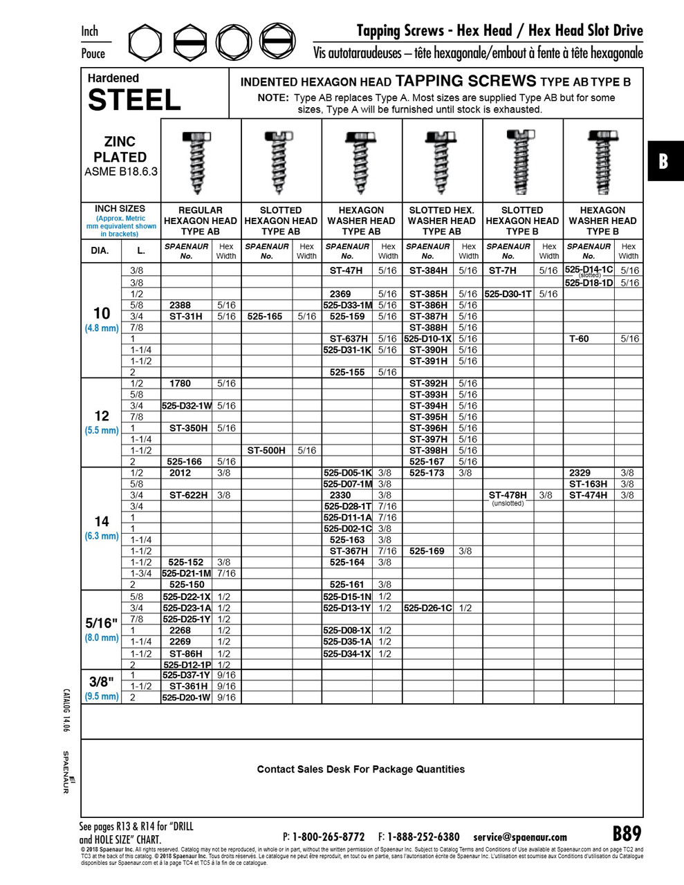 Tapping Screwindentd Hex Washer Hd #14 X 5/8" Lg (Hex 3/8" Af) Type B Low Carb Steel Case Hard Zinc Chromate Plated Ansi B18.6.4-1981   ST-163H